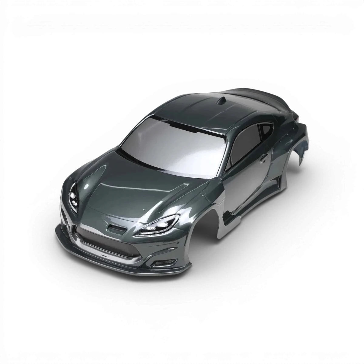 Carrosserie Toyota GR86 PEINTE en métal Gun Metal de la marque Team Yokomo, vue de face avec détails de la finition.