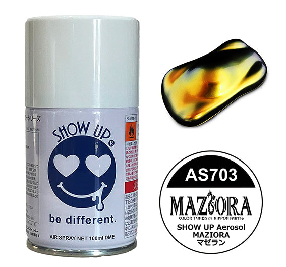 Aérosol Maziora Mazeran 100ml de Show UP, peinture polarisée avec fini brillant, visible en spray sur un fond neutre.