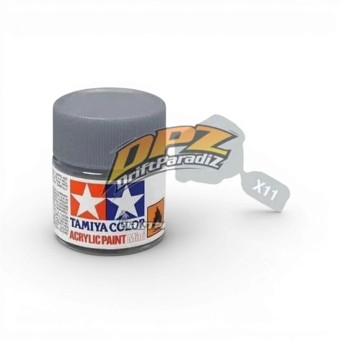 Peinture argent chromé brillant Tamiya X11, pot de peinture pour modélisme avec finition métallisée brillante.
