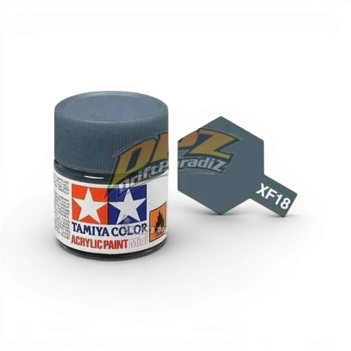 Peinture Tamiya Bleu Moyen Mat XF18, boîte de peinture pour modélisme avec fini mat et couleur bleue moyenne.