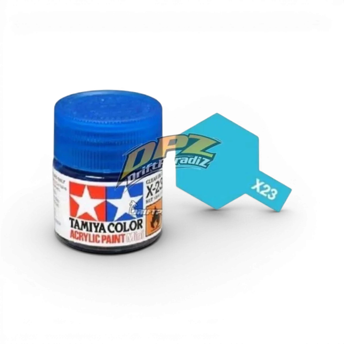 Peinture bleu translucide brillant X23 de Tamiya, pot de peinture pour modélisme avec finition brillante et transparente.