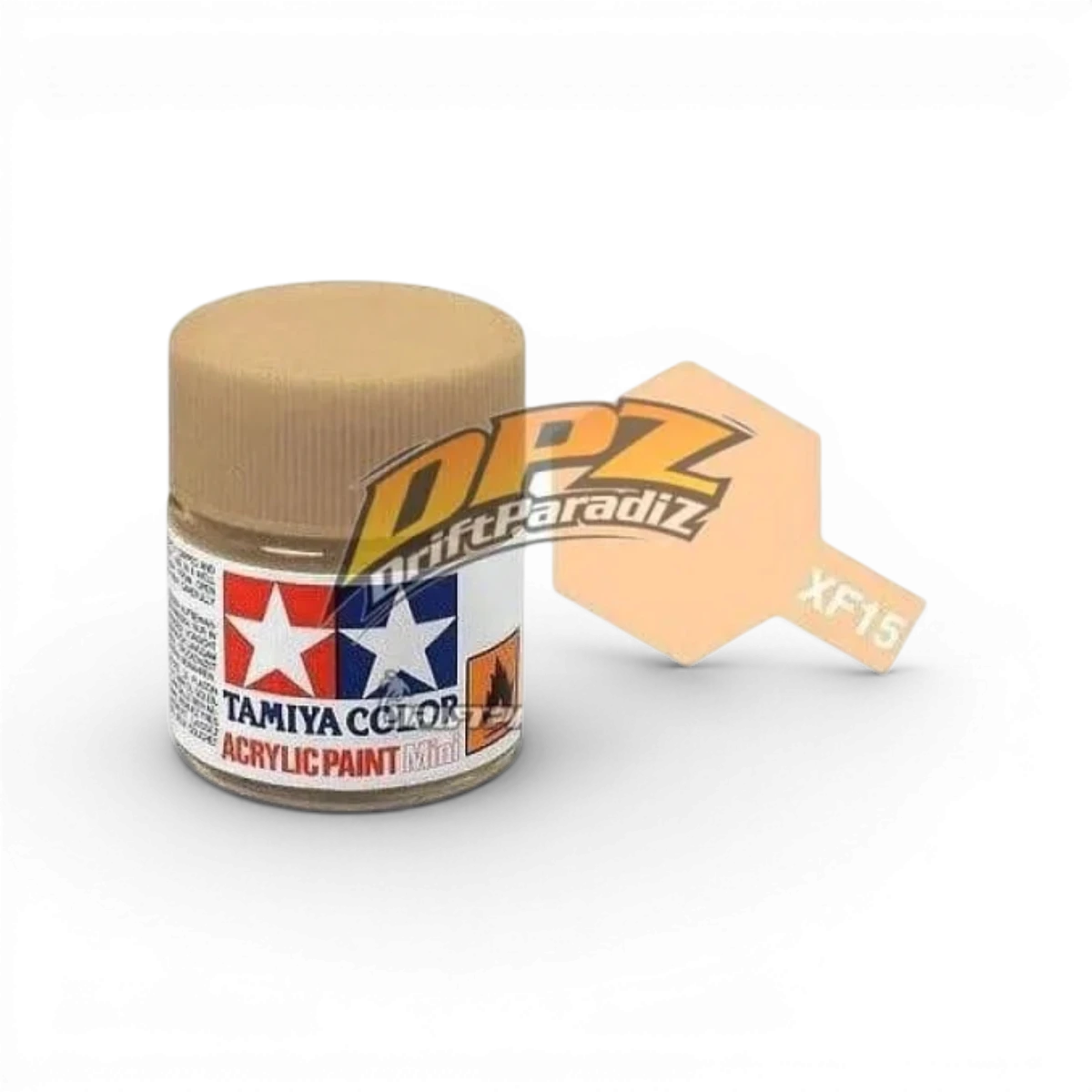 Peinture Tamiya XF15 pour fauteuils, application de peinture en pot avec finition lisse et couleur beige clair.