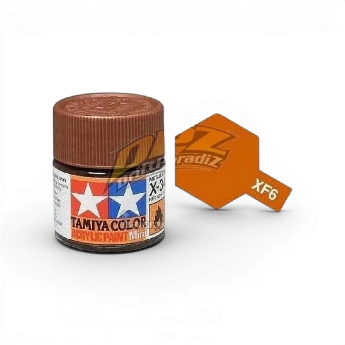 Peinture en bombe Tamiya Cuivre Mat XF6, finition mate, idéale pour modelisme et projets de peinture artistiques.