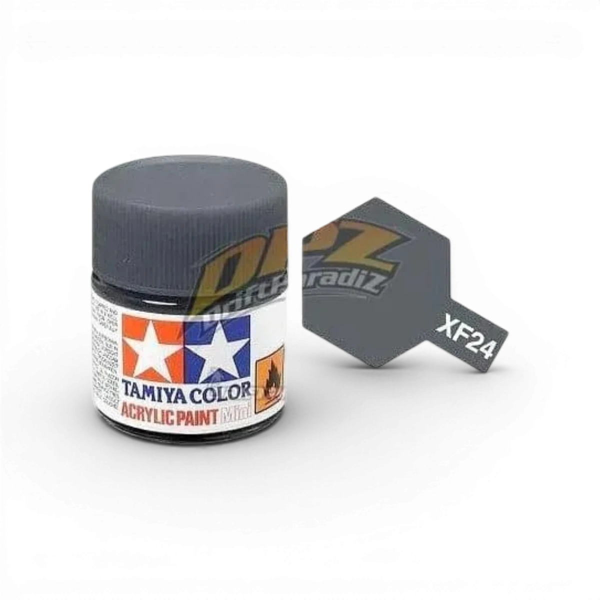 Peinture en pot Tamiya gris foncé mat XF24, peinture pour modèles et maquettes, finition mate, visuel du produit.