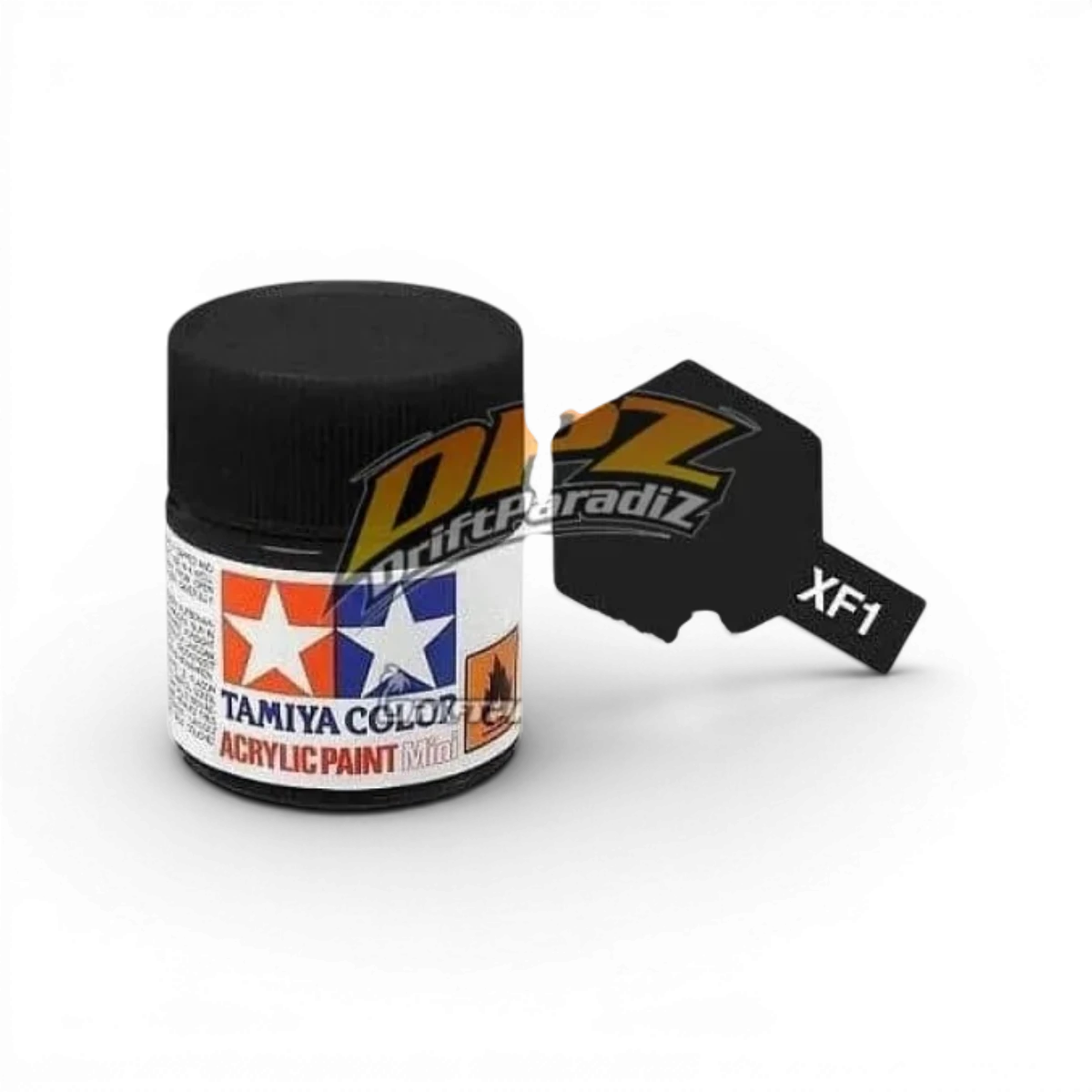 Peinture noire mate XF1 de Tamiya, pot de peinture pour modélisme et peinture de précision, vue en gros plan.