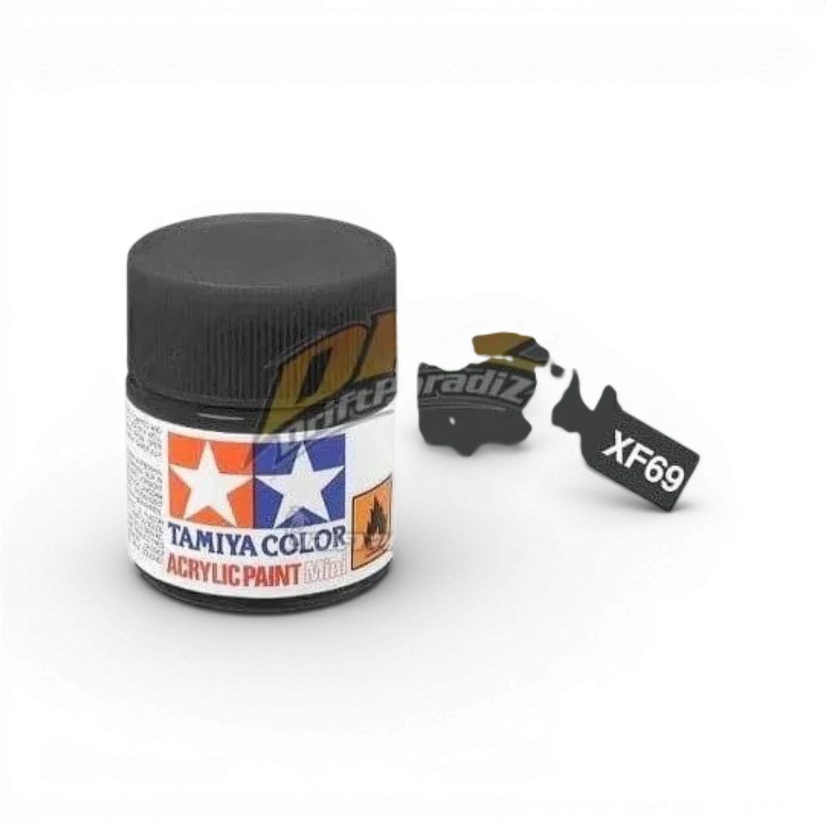 Peinture noire OTAN mat XF69 Tamiya, boîte de peinture pour modèles réduits, texture mate et finition précise.