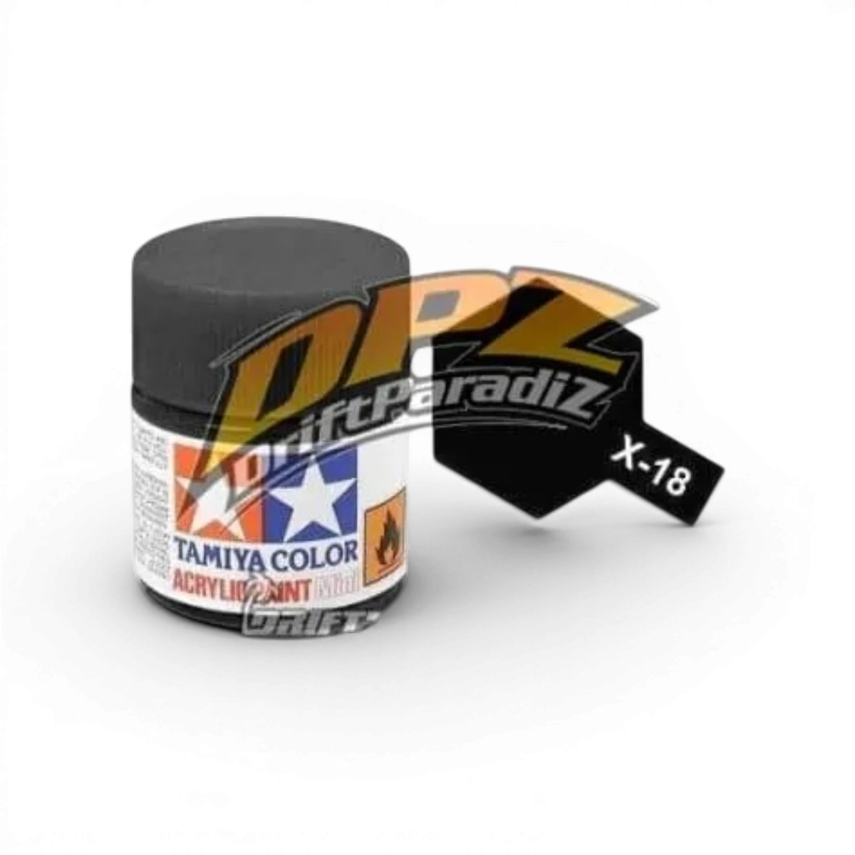 Peinture noire satinée Tamiya X18 pour modèles réduits, finition lisse et brillante, en tube de peinture.