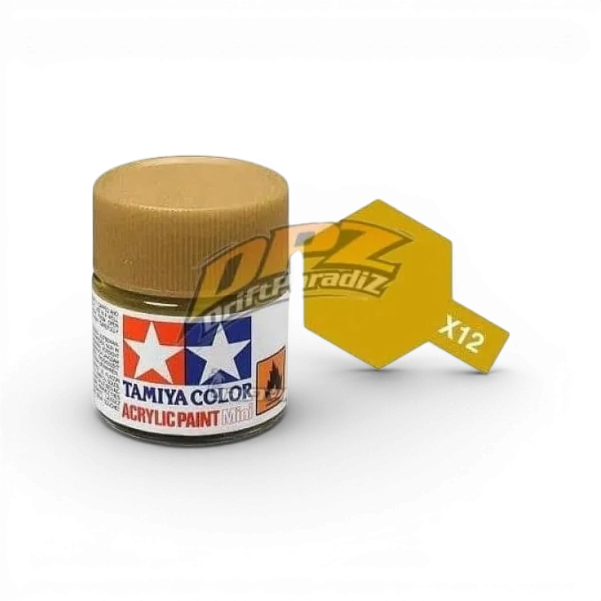 Peinture or brillant Tamiya X12, boîte avec 12 pots de peinture or métallique pour modélisme et artisanat.