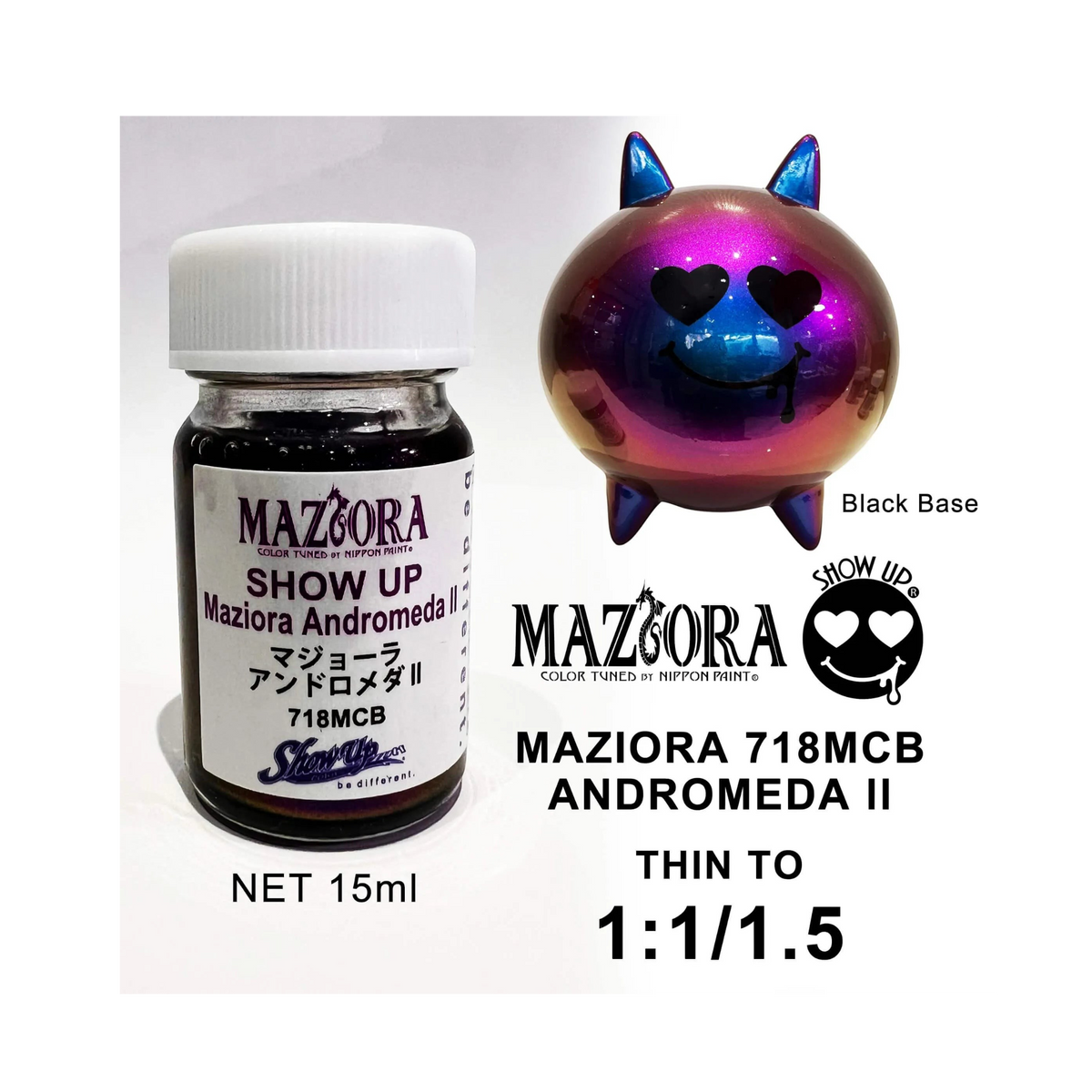 Peinture polarisée Maziora Andromeda II de Show UP avec effet iridescent et couleurs changeantes sur une surface.