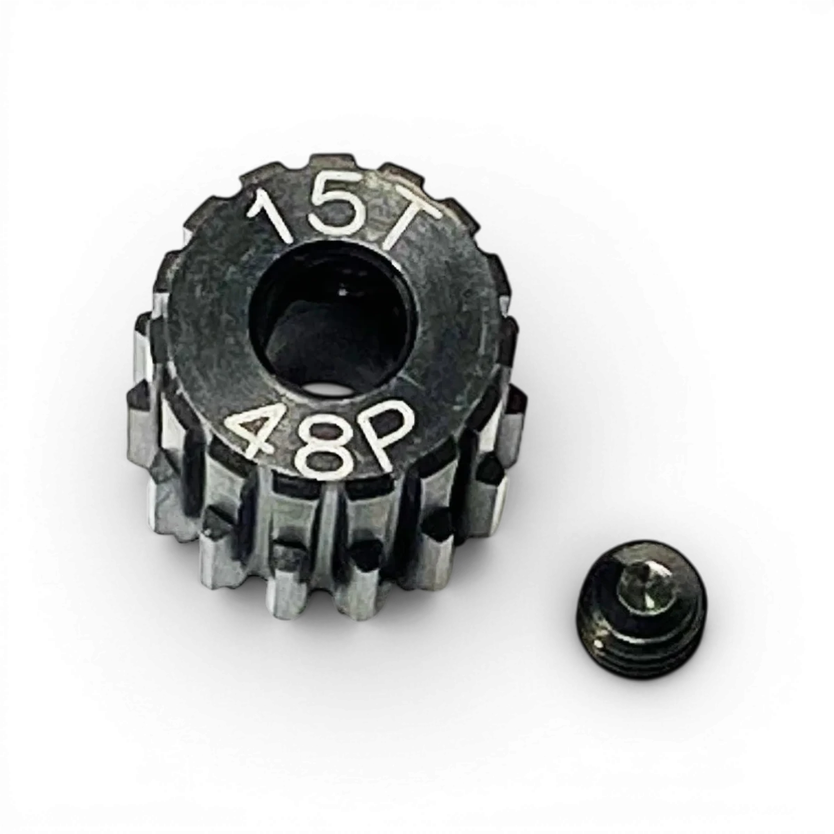 Pignon moteur en acier trempé, 15 dents, 48 dp, pour pièces détachées Topline, visible avec denture et finition métallique