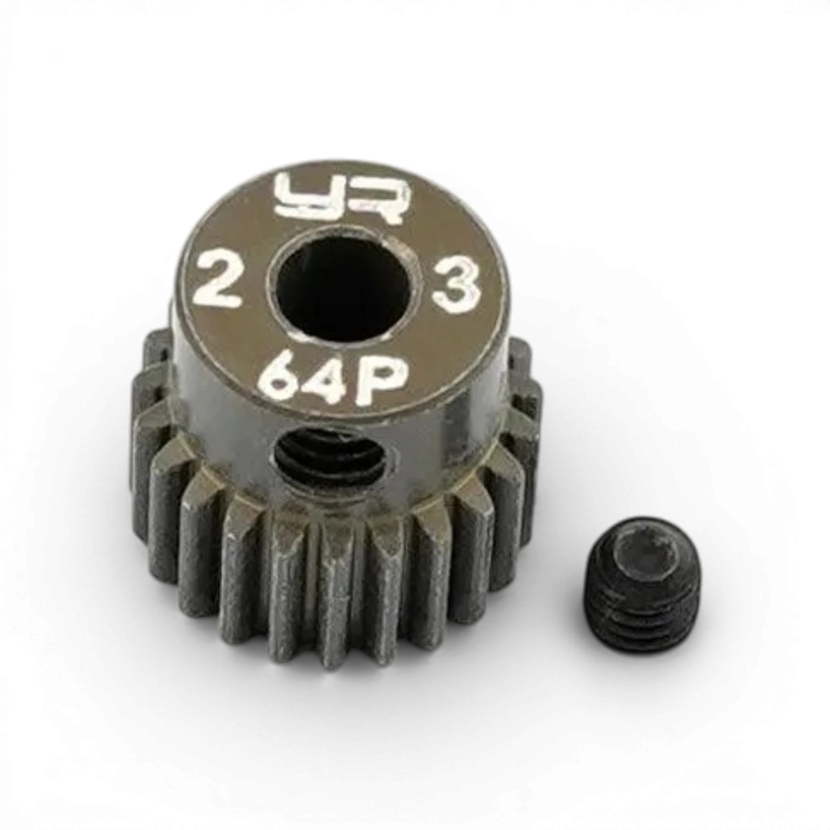 Pignon universel 1/10 Yeah Racing, 23 dents, 64dp, compatible avec véhicules RC, en métal noir avec dents visibles.