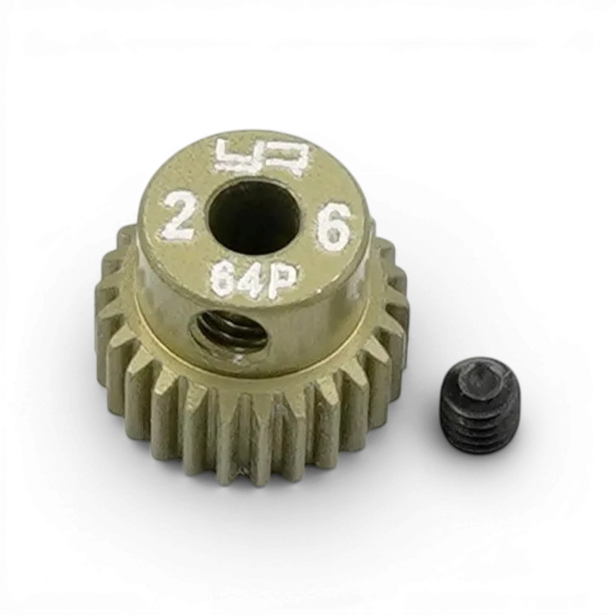 Pignon universel 1/10, 64dp, 26 dents, marque Yeah Racing, pièce pour voiture RC télécommandée, vue de face.