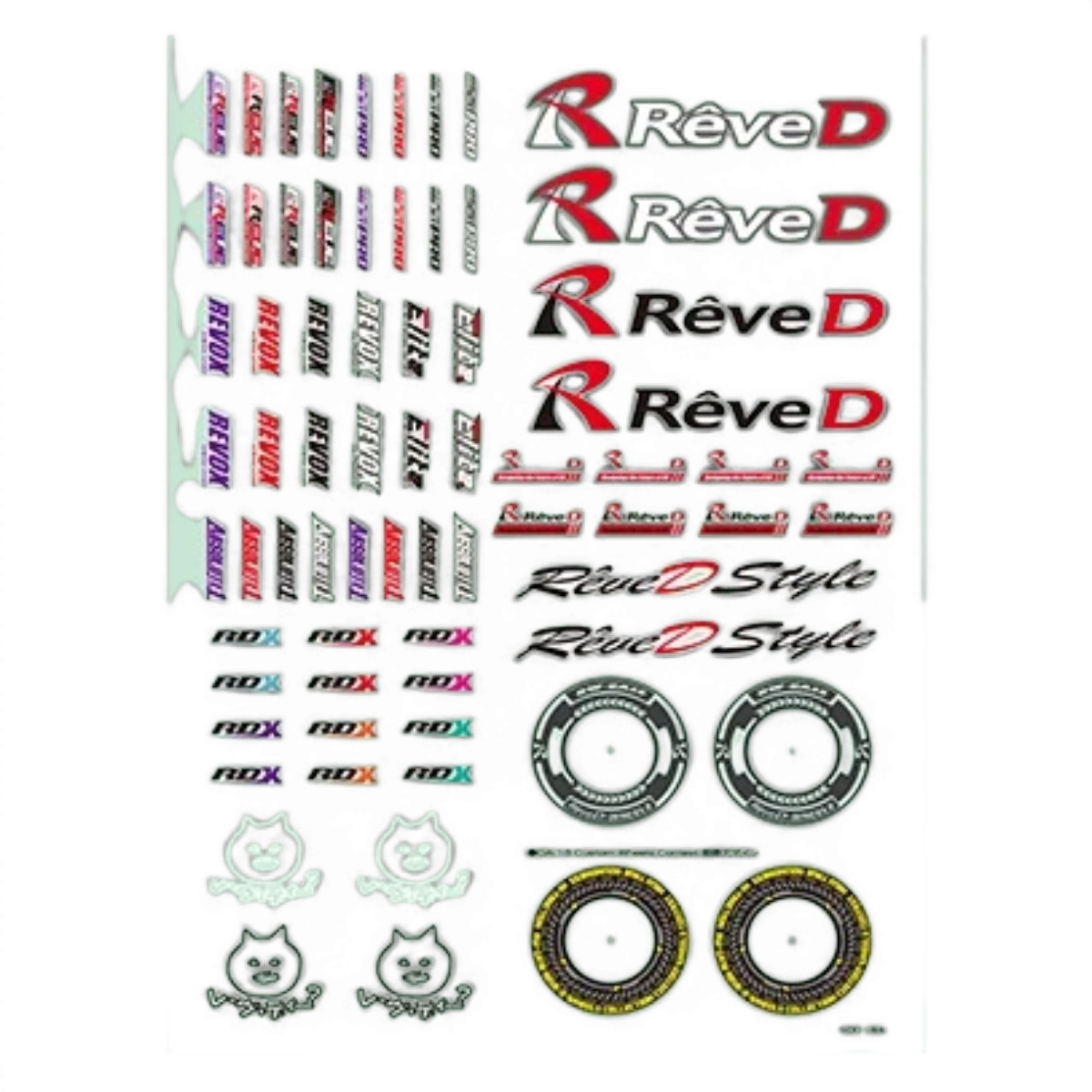 Planche autocollants 2025 Rêve D pour pièces détachées, design coloré avec logo Team Reve D, idéale pour personnaliser votre véhicule.
