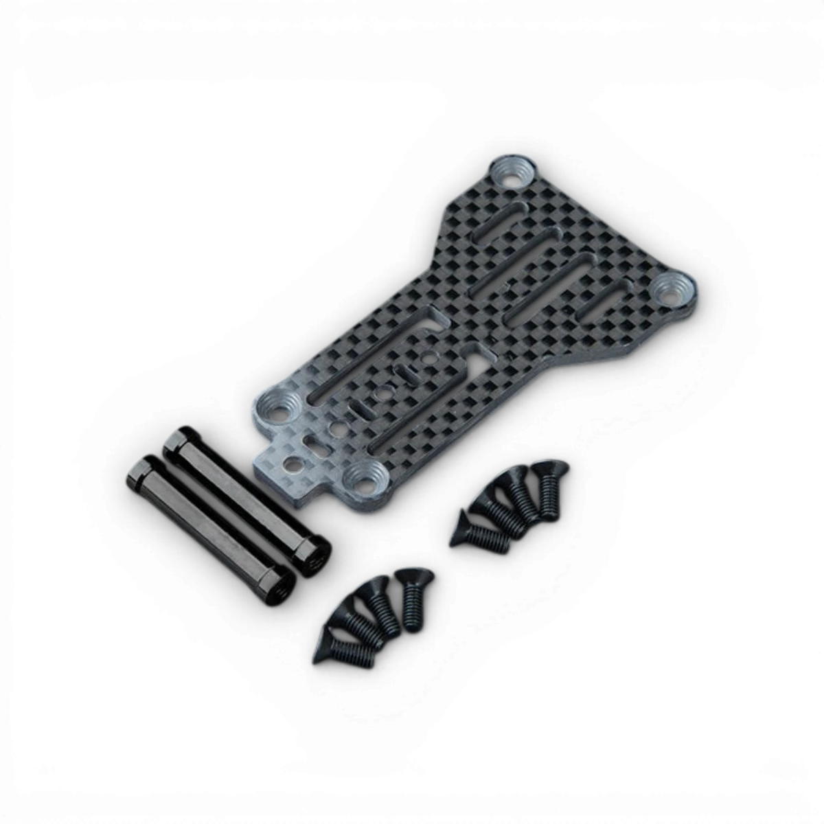 Plaque arrière en carbone allégée avec extensions en aluminium pour RMX 4, pièce détachée de Max Speed Technology.