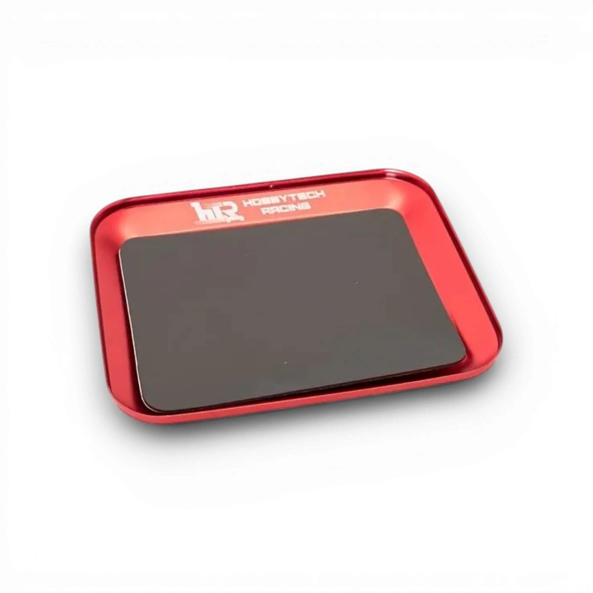 Plateau magnétique en aluminium rouge 119x101mm, accessoire pratique pour fixation et organisation.