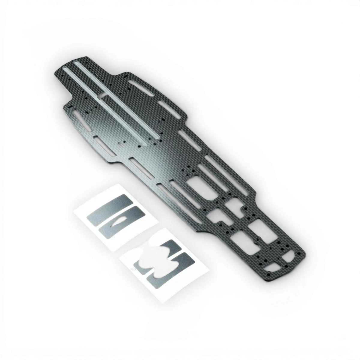 Platine inférieure en carbone pour MRX, pièce détachée de Max Speed Technology, avec surface noire et composants métalliques visibles.