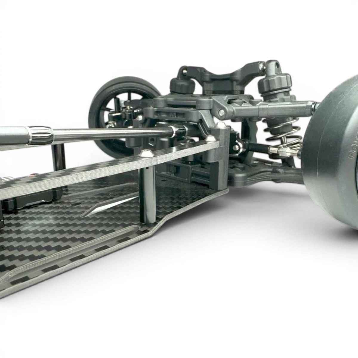 Platine supérieure en carbone RDX Type D dure 2,5 mm de Team Reve D, vue de face, avec surface noire et détails précis.