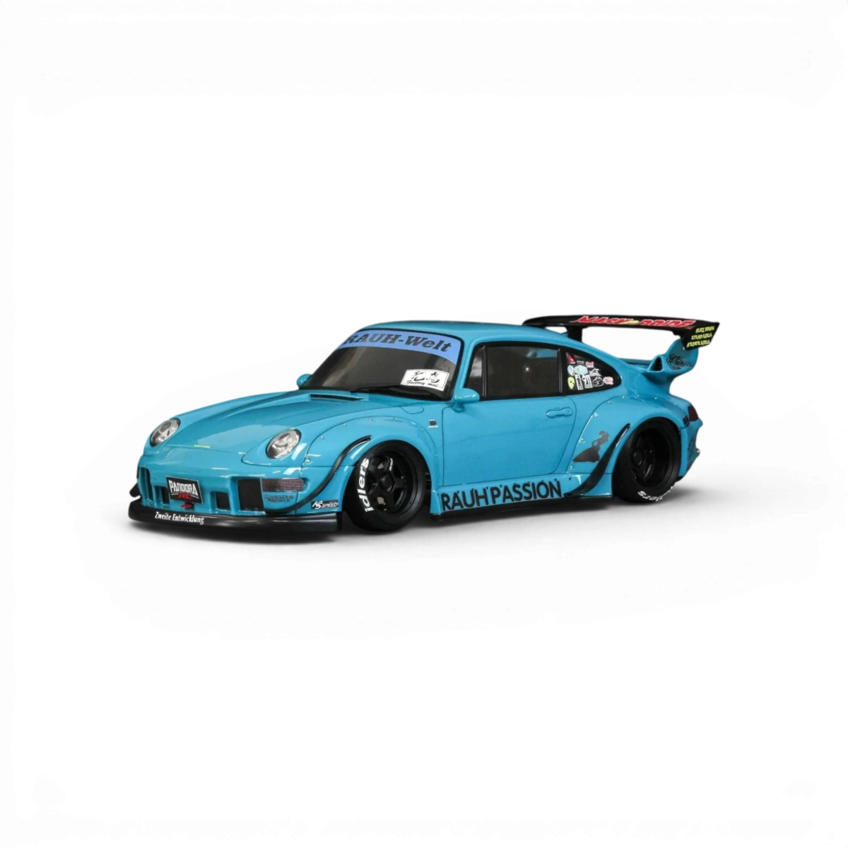 Carrosserie Porsche 911 RWB 993 RAUH-Welt BEGRIFF de Pandora RC, vue détaillée de la carrosserie de voiture radiocommandée.