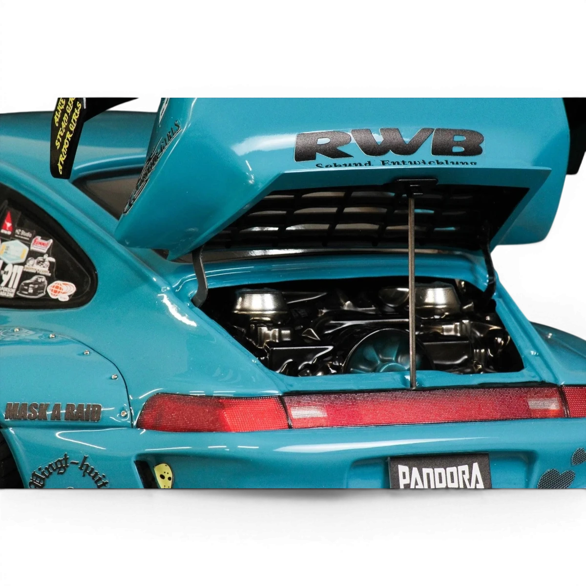 Modèle de carrosserie Porsche 911 RWB 993 RAUH-Welt BEGRIFF de Pandora RC, vue détaillée de la carrosserie.