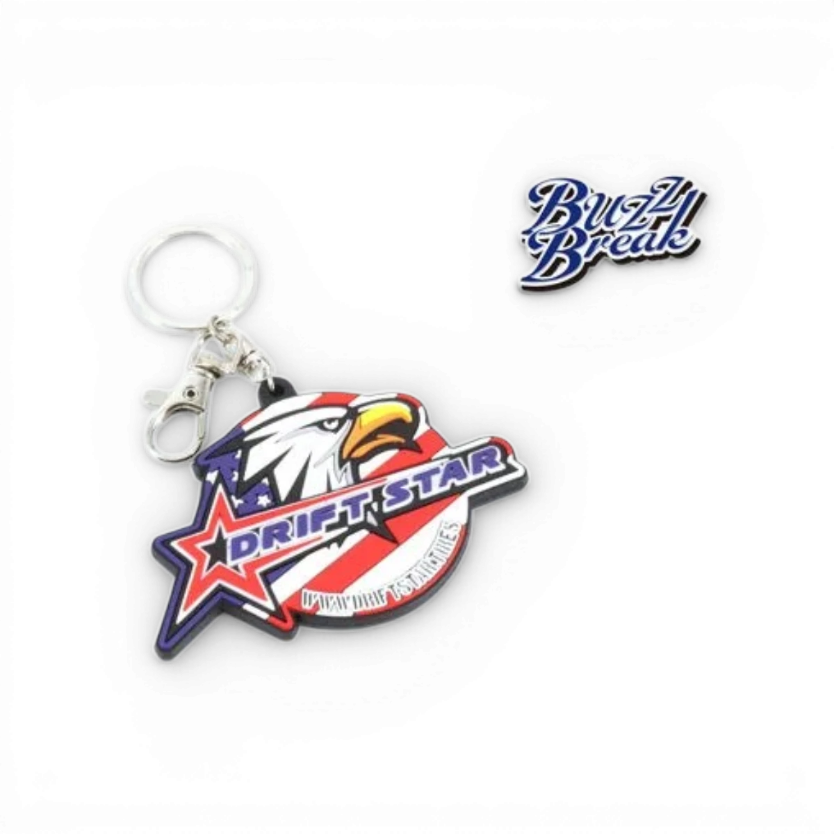 Porte-clé Driftstar Overdose, accessoire en plastique avec logo Driftstar, décoratif et pratique pour clés ou sacs.