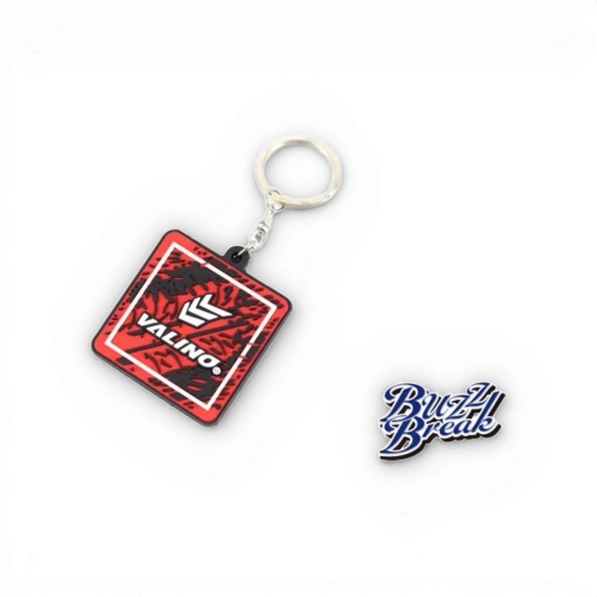 Porte-clé Valino Overdose avec logo, en cuir noir, accessoire élégant et pratique, visible avec détails de la marque.
