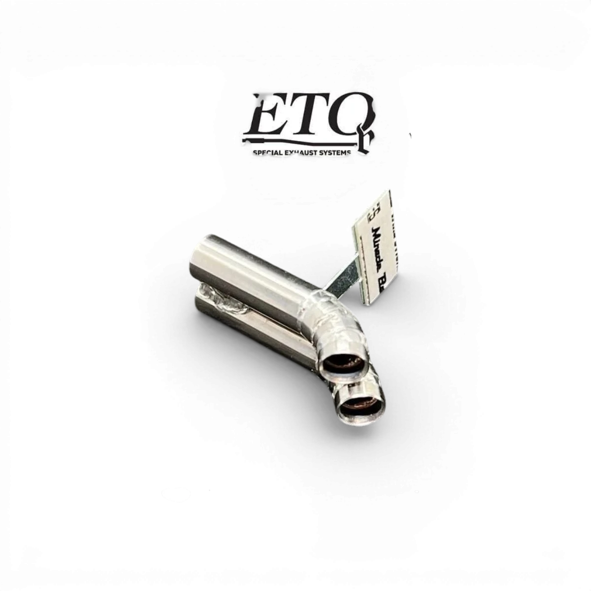 Pot d'échappement décaller double coudé en inox 8mm, pour customisation, par ETO Works, visible avec détails du produit.
