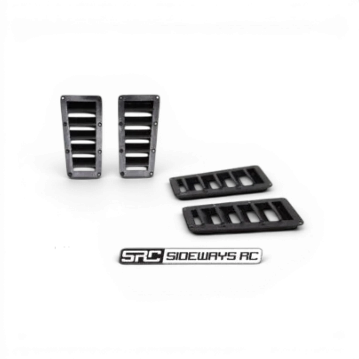 Prises d'air pour bonnet vent V4 de la marque Src Sideways RC, personnalisables, visibles sur le bonnet de voiture RC.
