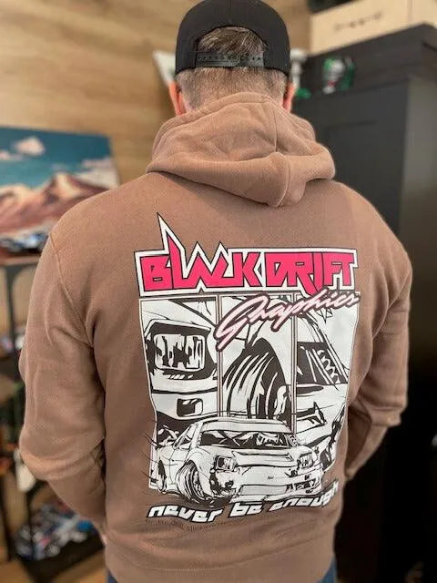 Pull à capuche marron Black Drift Stickers, sweat à capuche confortable avec capuche ajustable et poche kangourou.