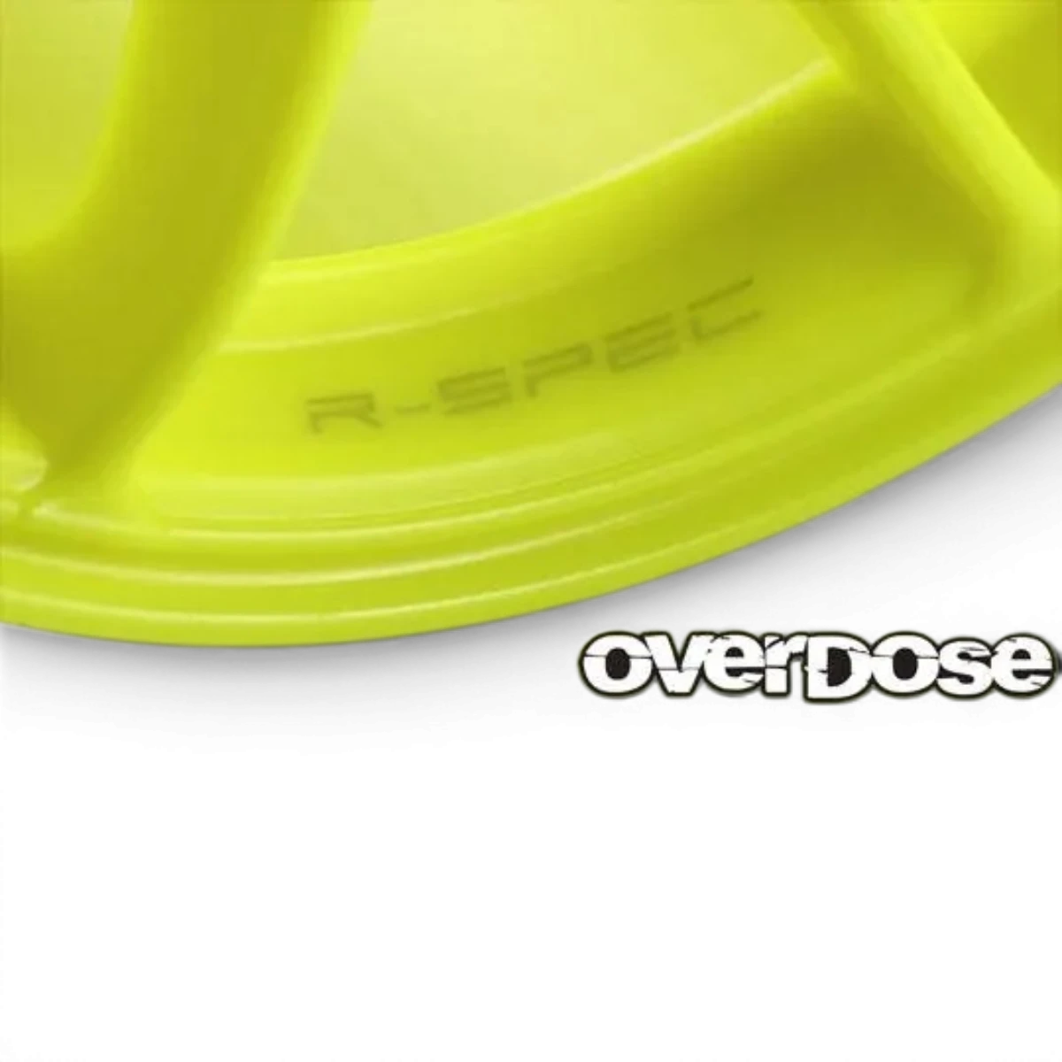 Roues Overdose R-SPEC WORK EMOTION CR Kiwami OFF+7 Jaune Fluo avec finition brillante, profil léger pour voiture de sport.