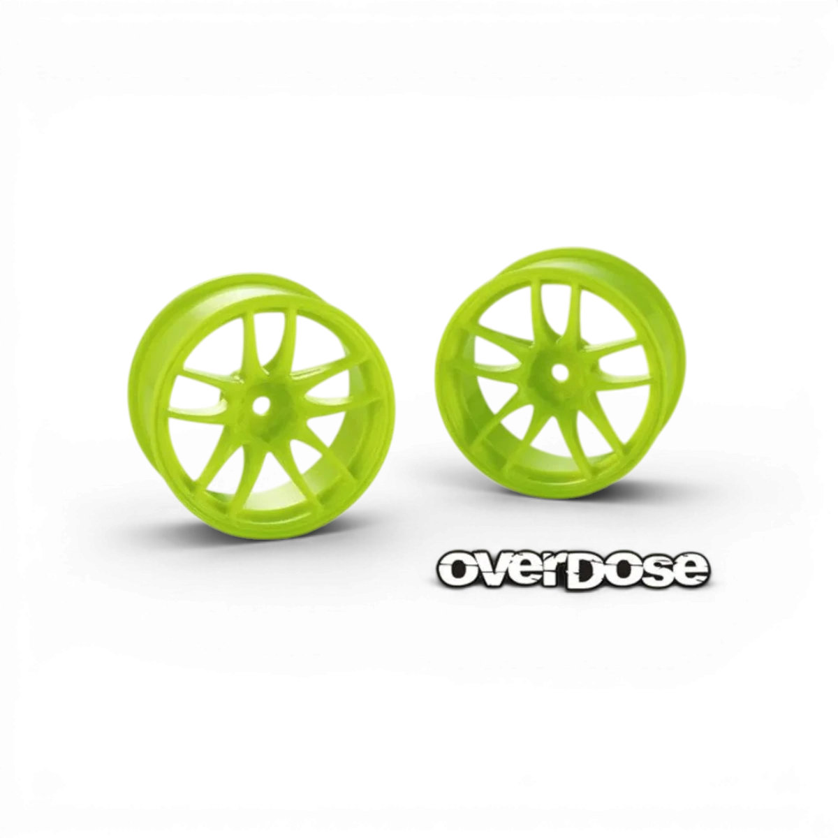 Roues Overdose R-SPEC WORK EMOTION CR Kiwami OFF+7 en jaune lime, design léger et performant pour voitures de sport.