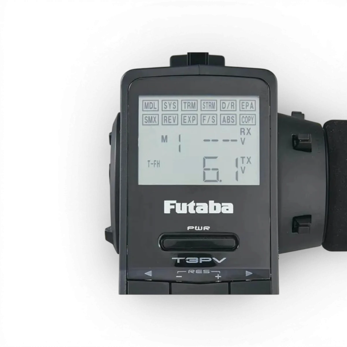 Radio électronique Futaba 3PV avec récepteur R203GF, contrôleur de drone ou voiture RC, affichage et commandes visibles.