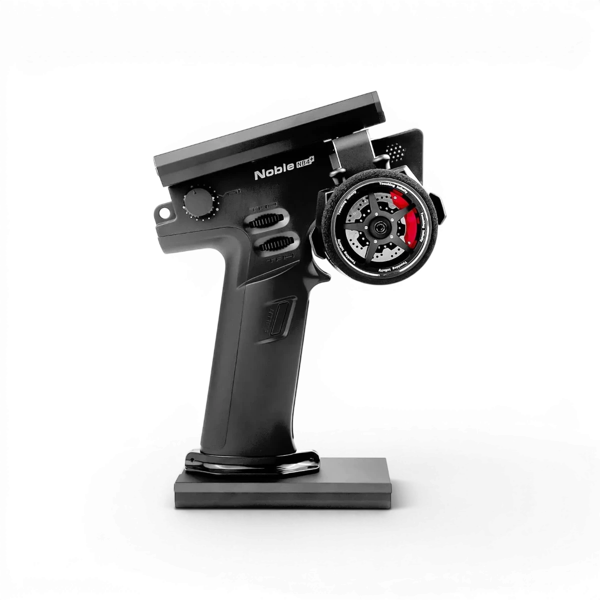 Radio Flysky Noble NB4+ avec récepteur électronique, écran et commandes visibles, pour radiocommande de modélisme.