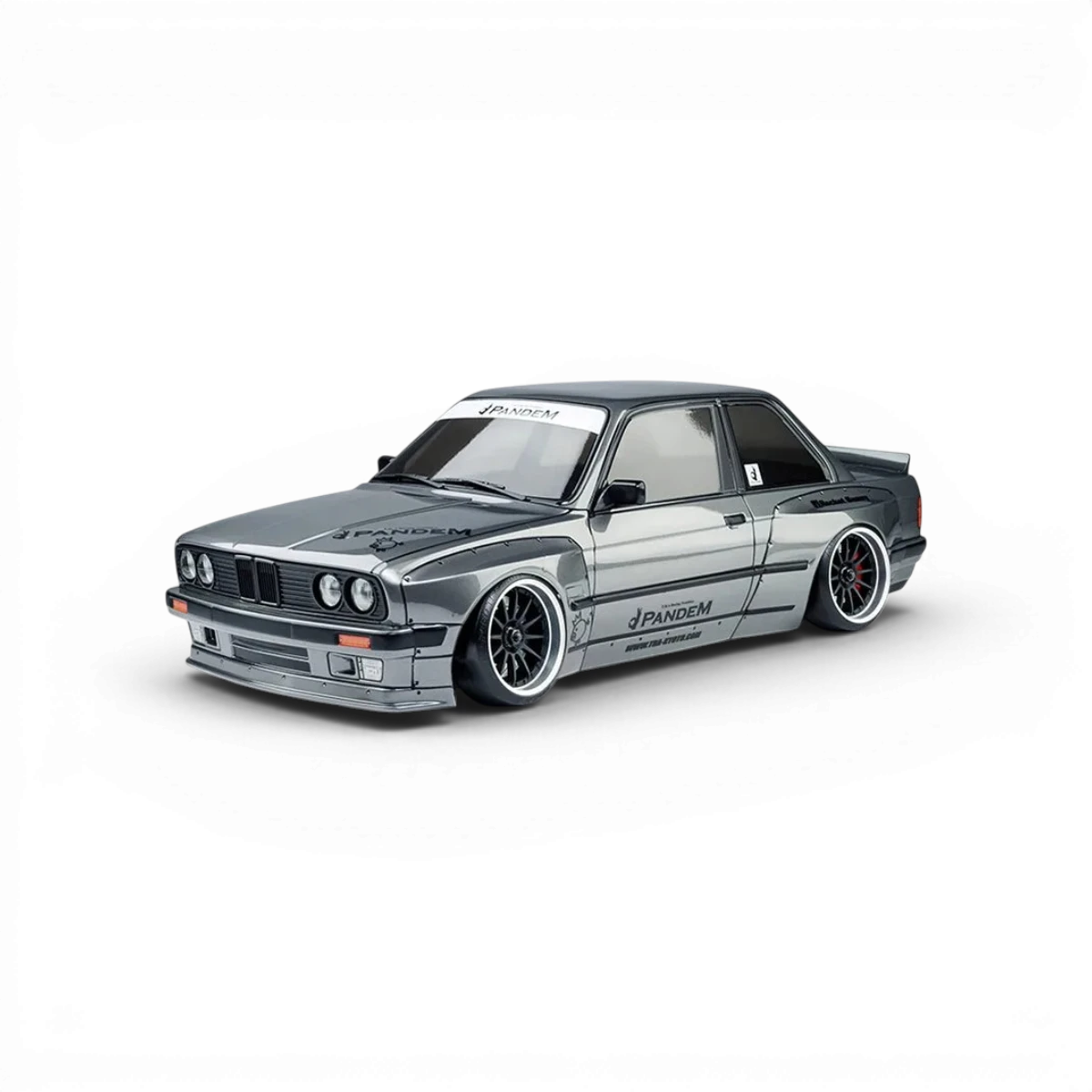 Voiture RC Drift Max Speed Technology RMX 2.5 RTR E30RB grise, modèle brushed, vue de face avec pneus et carrosserie détaillée