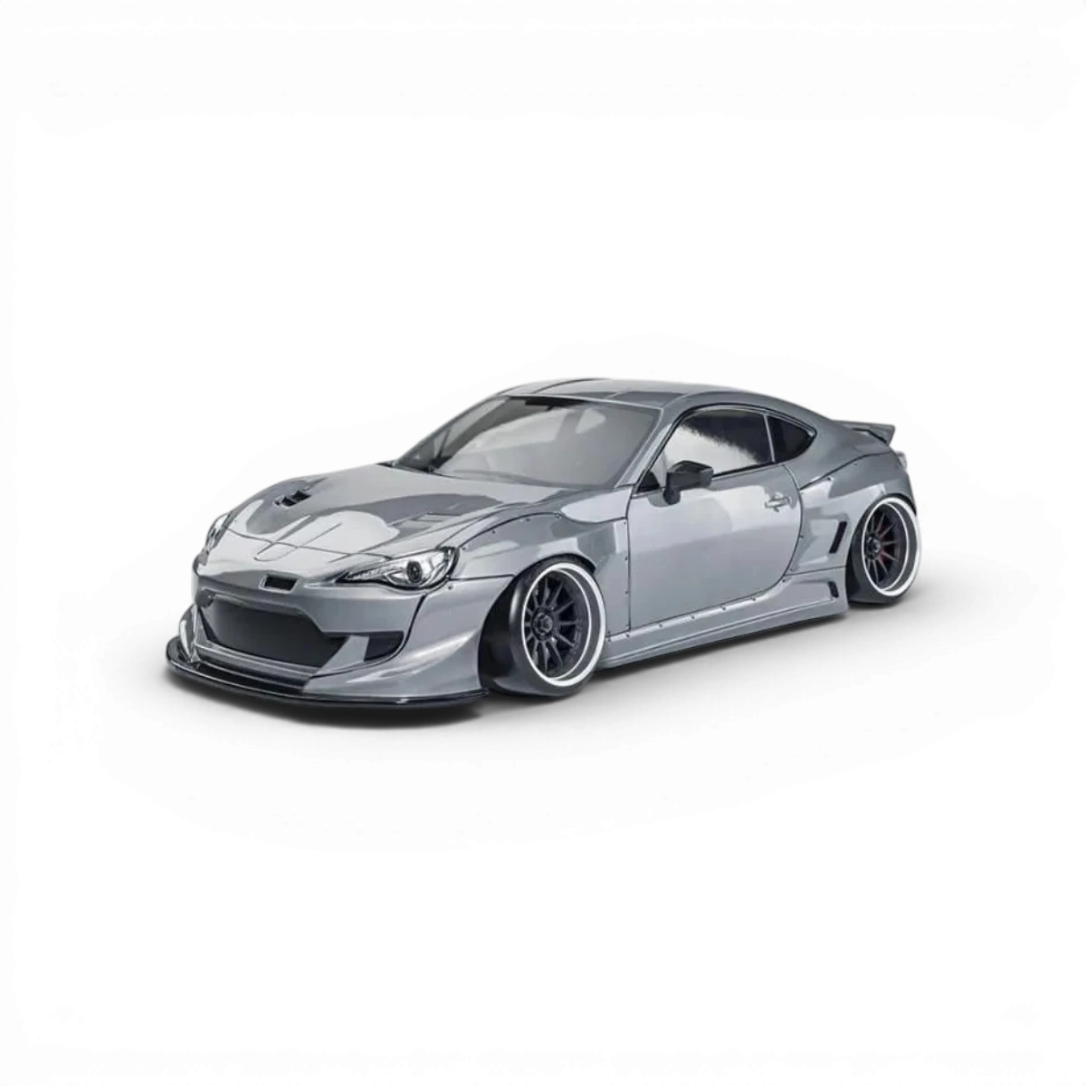 Voiture RC drift brushless Max Speed Technology RB86 gris métallisé, modèle Toyota 86RB, vue de côté avec roues et détails.