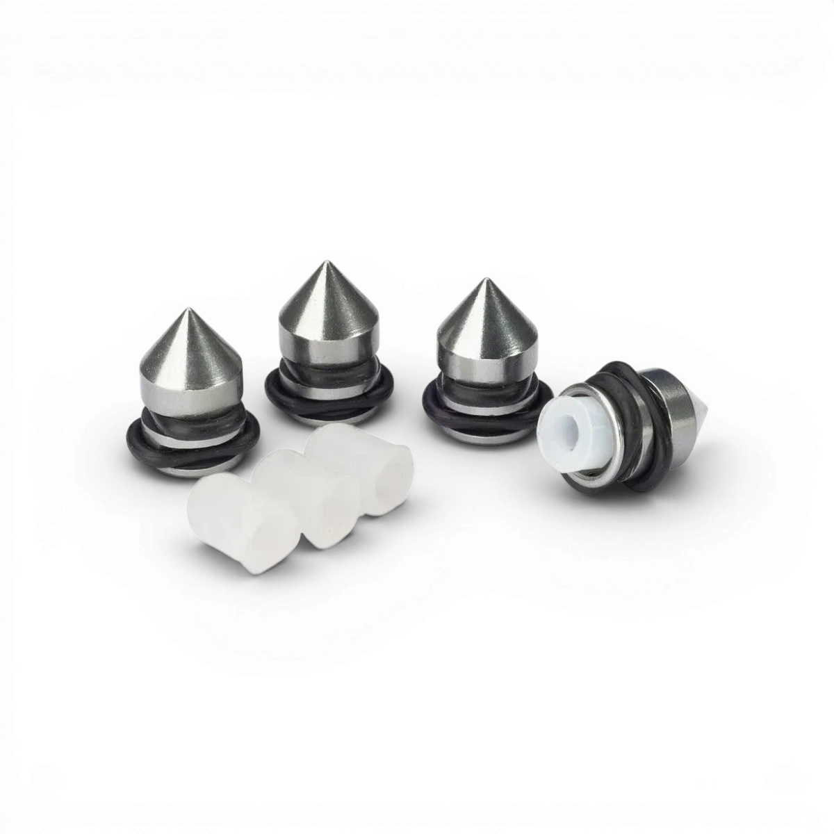 Jeu de 4 repères de trous de carrosserie en aluminium Absima pour modélisme et drift, avec détails visibles en image.