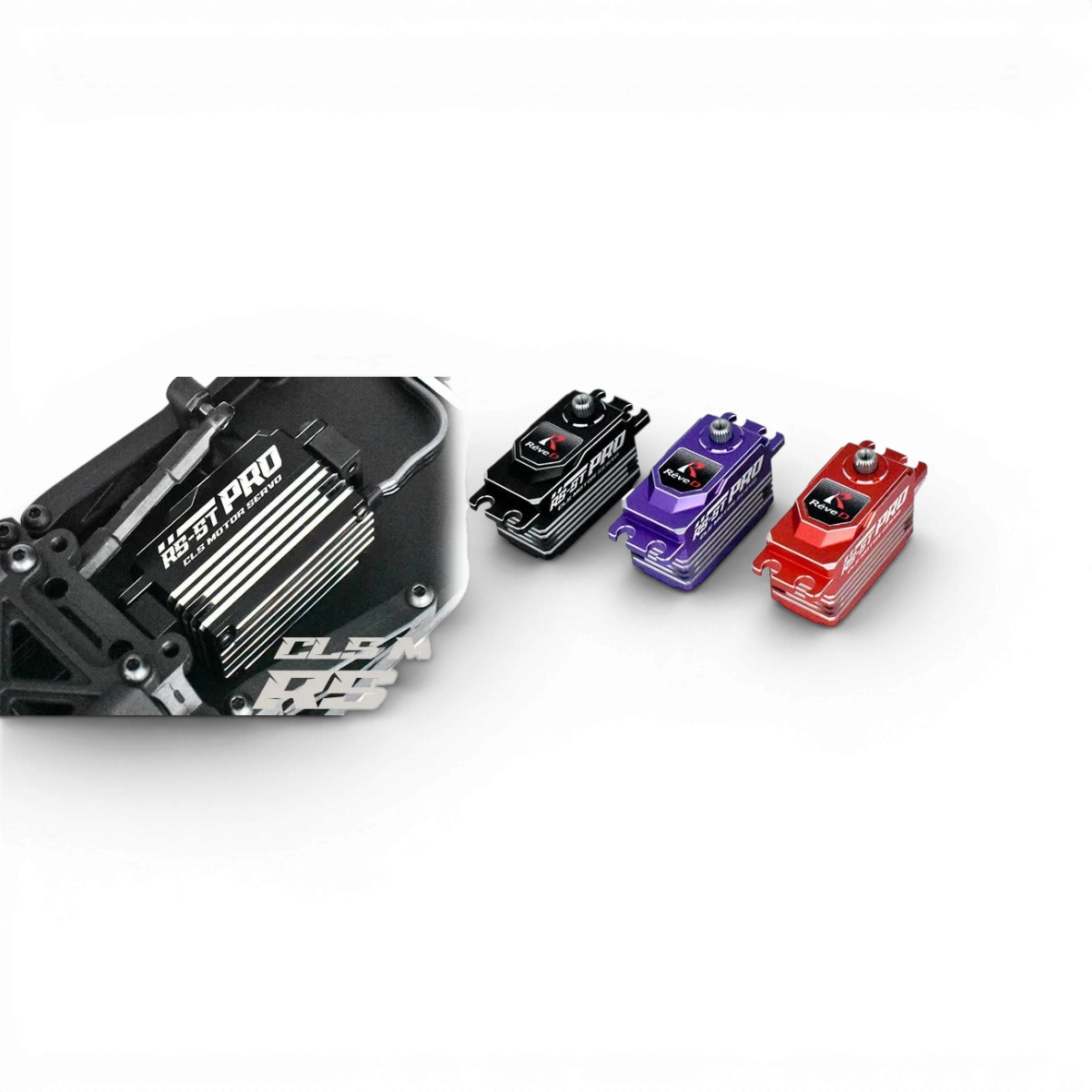 Servo électronique RS-ST PRO de Team Reve D, modulable et programmable pour voitures RC, avec connecteurs et réglages précis.