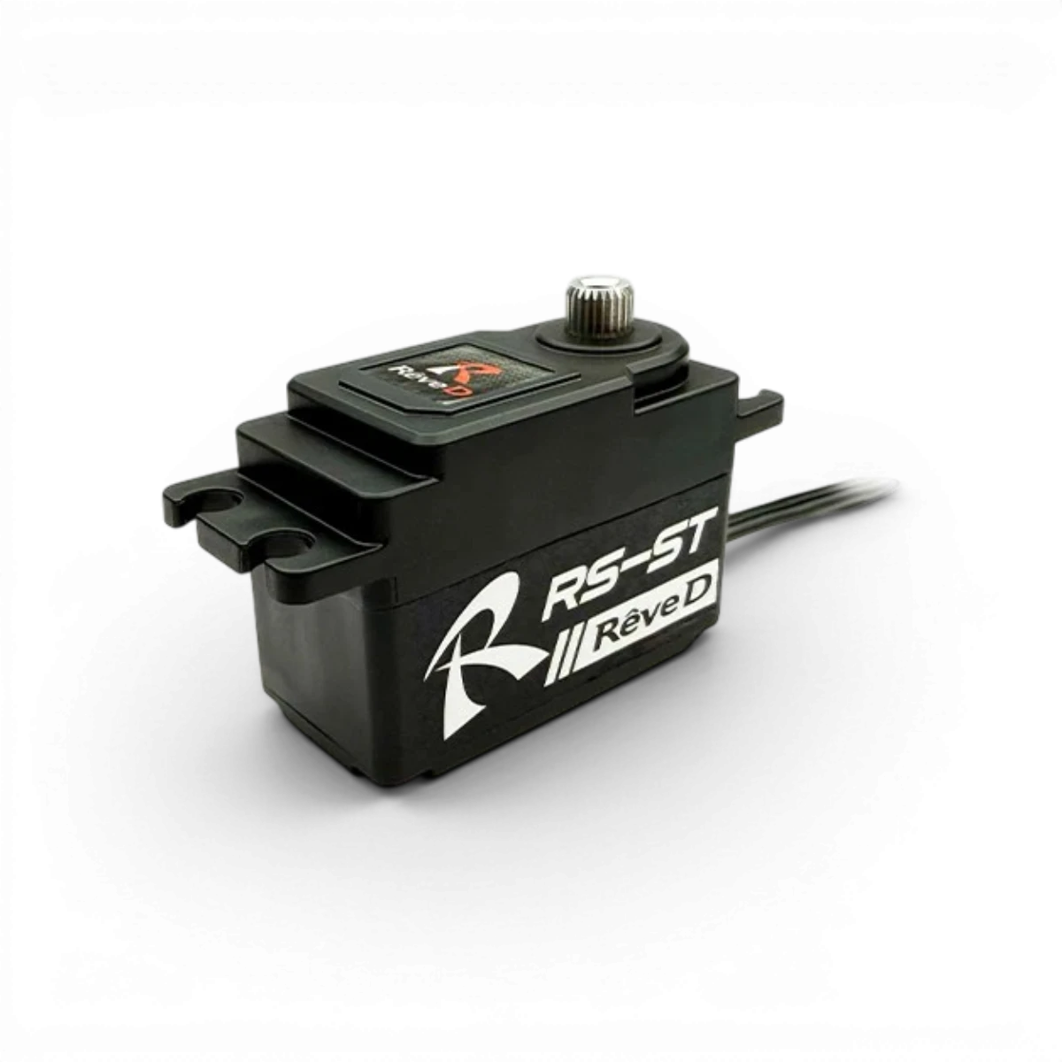 Servo programmable RS-ST pour RWD, électronique de marque Team Reve D, avec réglages et connecteurs visibles.