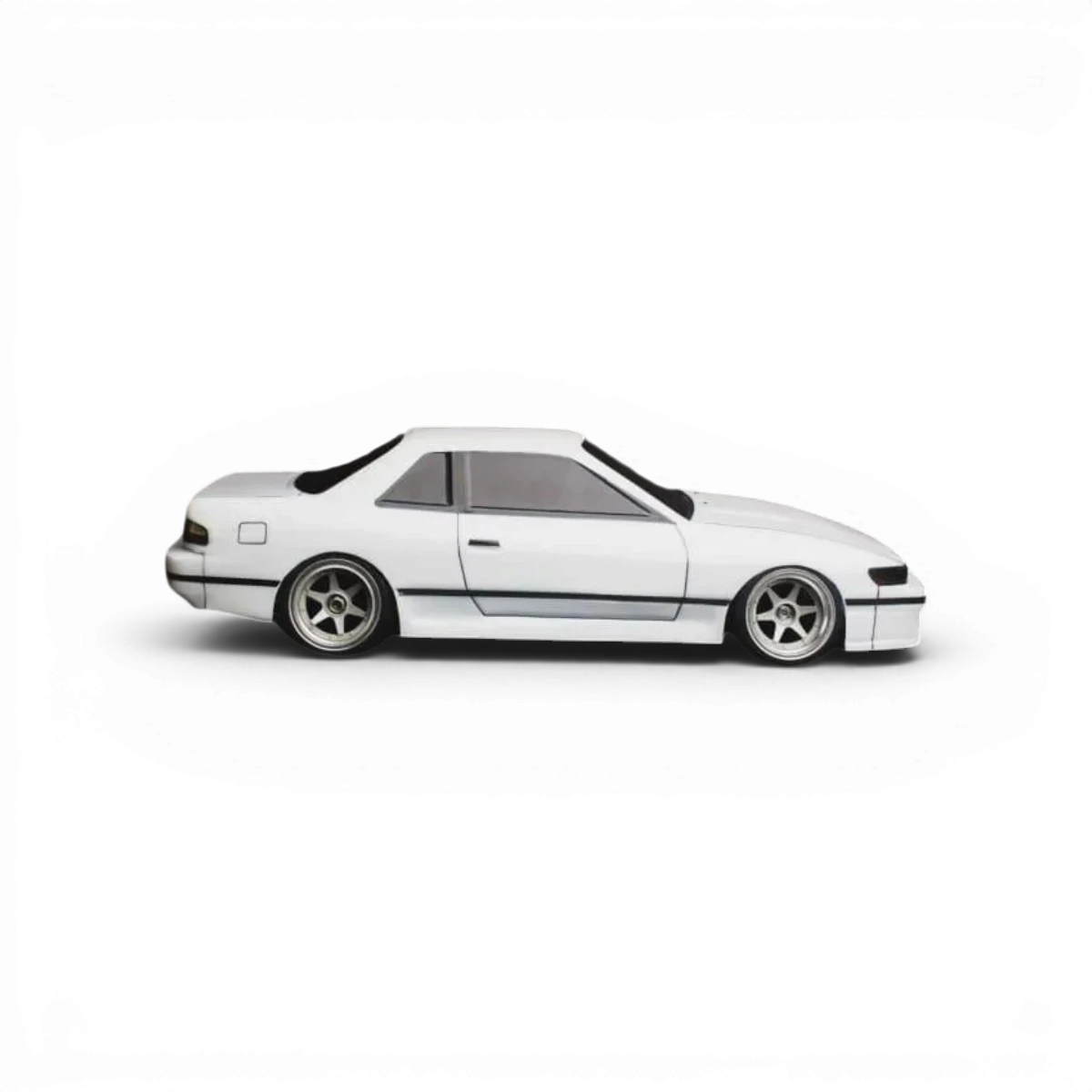 Carrosserie S13 Silvia V1 Stock de Aplastics RC, vue de face avec détails de la peinture et finition pour voiture RC.