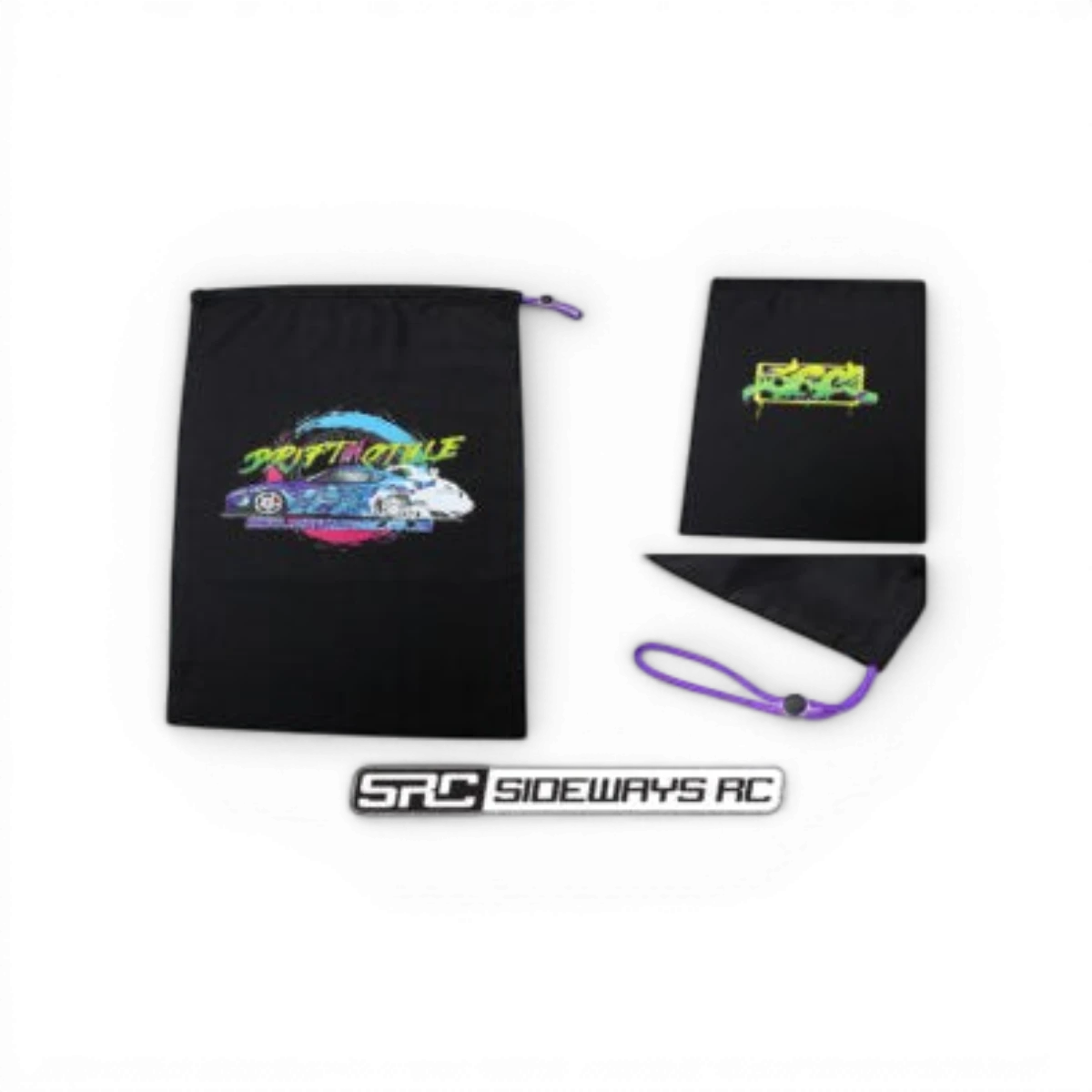 Sac de protection pour châssis et carrosserie RC 1/10, marque Src Sideways, pour électronique, en tissu durable.