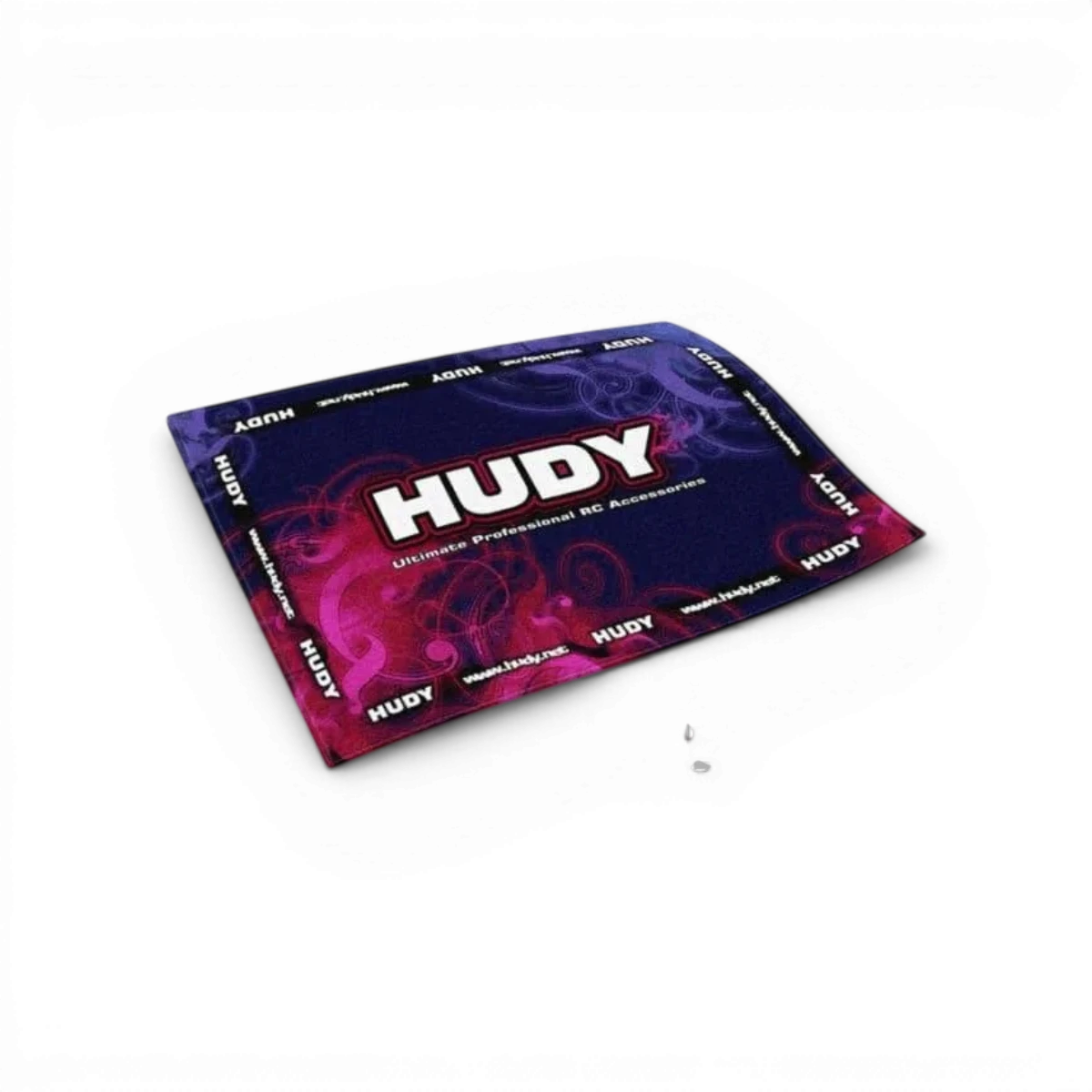 Serviette de stand Hudy 1100x700 cm, accessoire pour événements, avec logo et design professionnel visible sur la serviette.