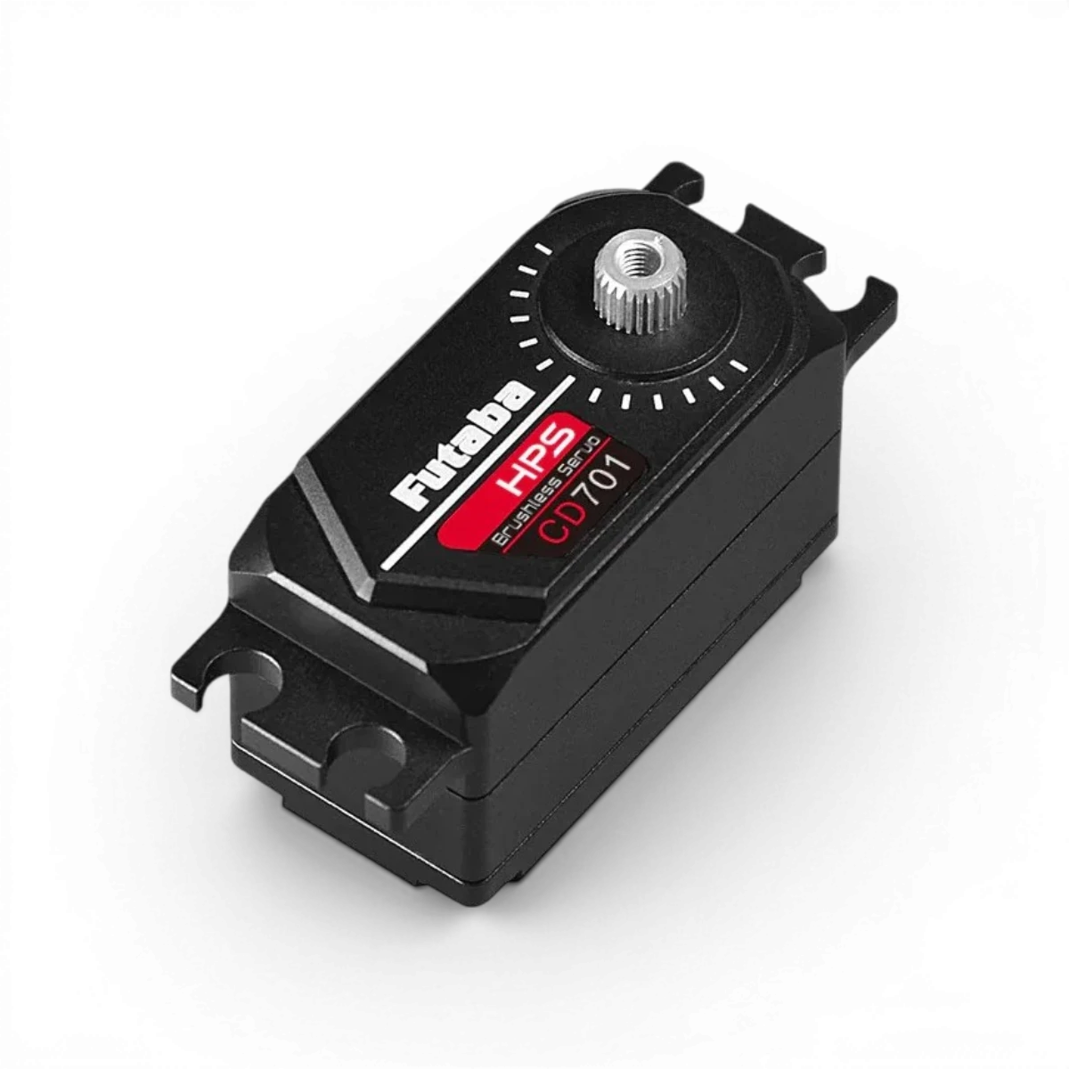 Servo CD701 Futaba, servo électronique brushless haute performance avec profil bas, visible en détail dans l'image.