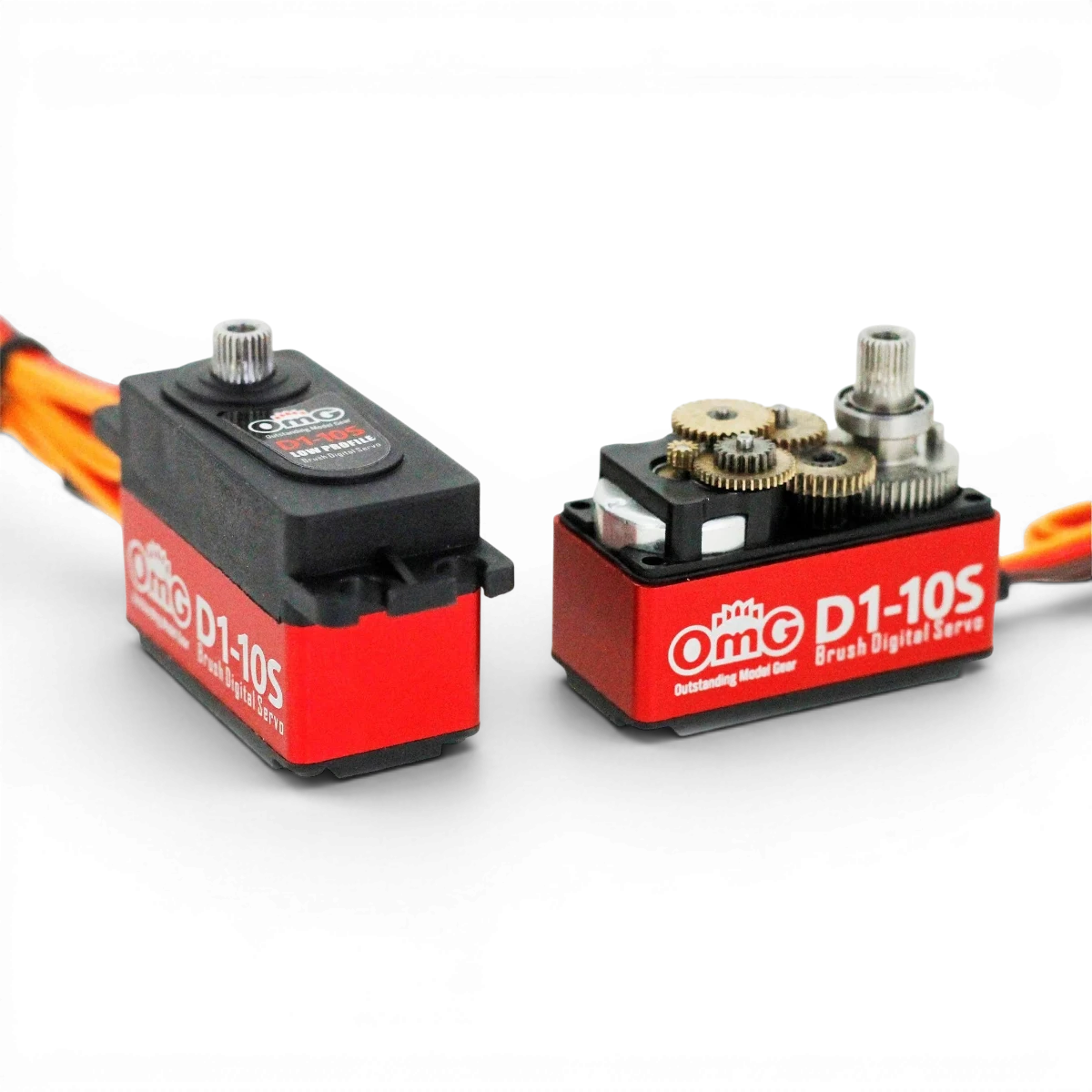 Servo D1-10S OMG, composant électronique avec moteur de précision pour modélisme et robotique, visible en détail sur l'image.
