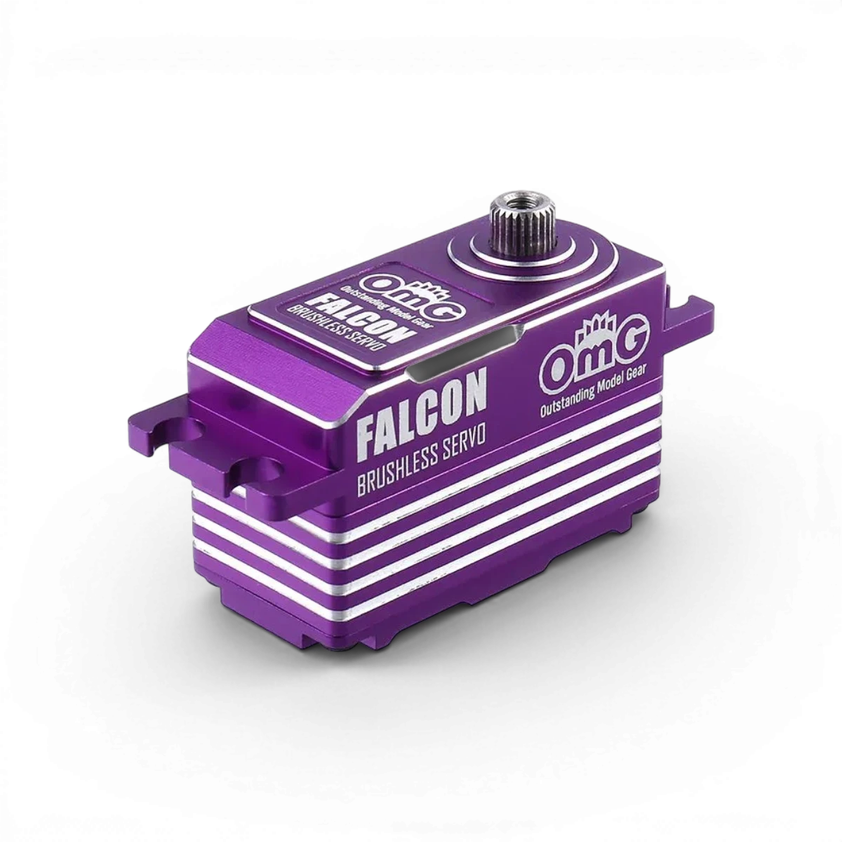 Servo D4 FALCON à profil faible, électronique numérique sans balais de la marque OMG, visible avec son boîtier compact.