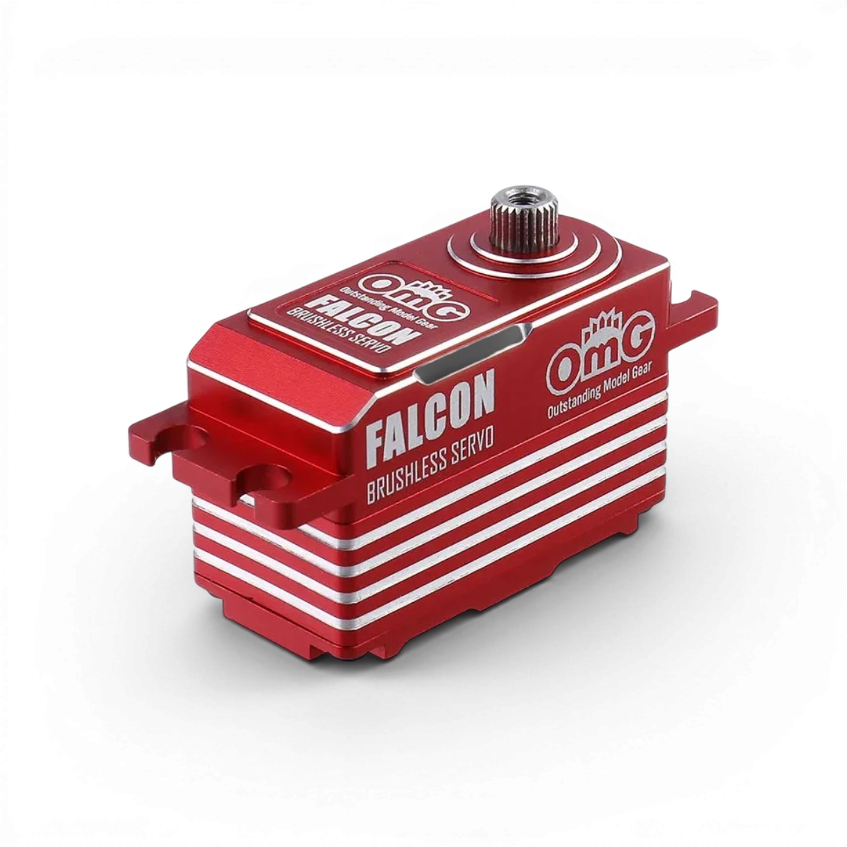 Servo D4 FALCON électronique à profil bas, brushless numérique de la marque OMG, visible avec son boîtier compact et connecté.