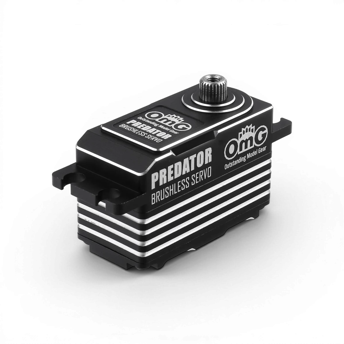 Servo D4 Predator à profil bas, numérique sans balais de la marque OMG pour voitures RC, image montrant le servo électronique compact.