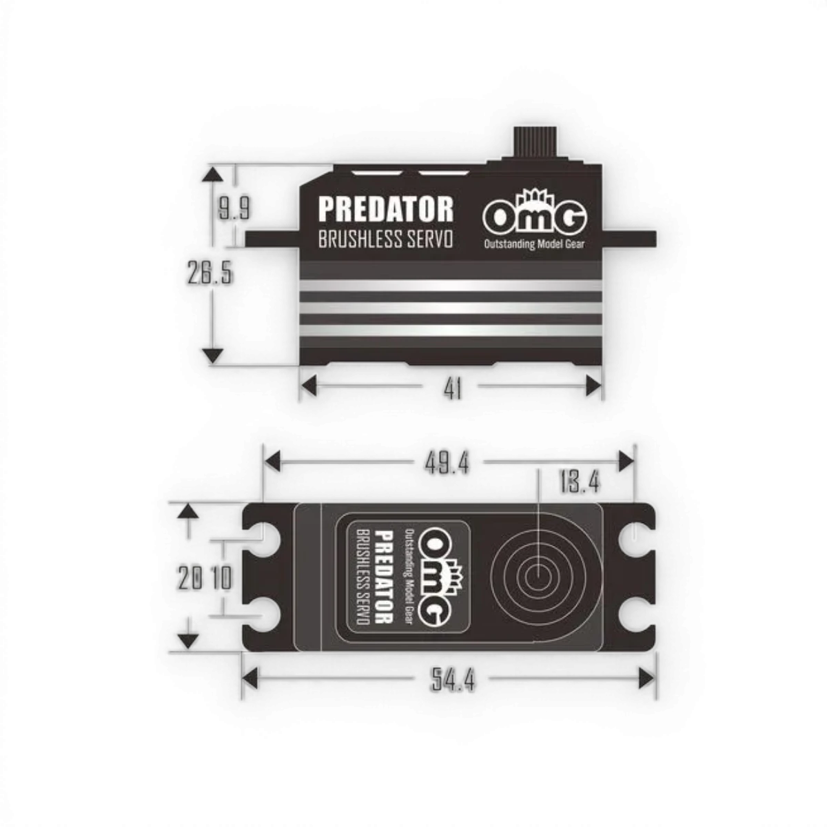 Servo D4 Predator électronique à faible profil, numérique et brushless de la marque OMG, conçu pour la course et la modélisation.