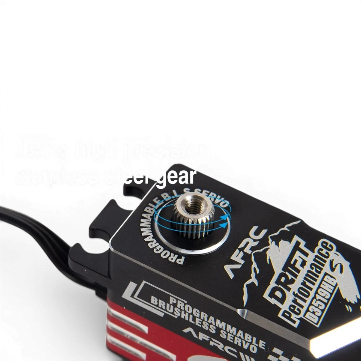 Servo HV brushless programmable AFRC D3519HB-S, électronique haute tension avec moteur sans balais visible.
