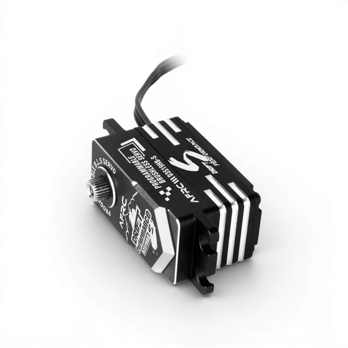 Servo HV brushless programmable AFRC D3519HB-S, composant électronique pour applications de haute tension, avec connecteurs visibles.