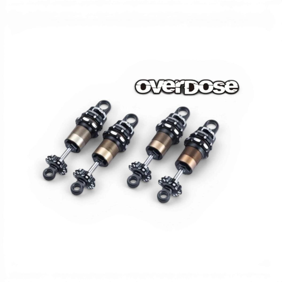 Ensemble d'amortisseurs haute qualité Spec v4 Overdose pour pièces détachées, visible sur fond neutre avec détails des composants.