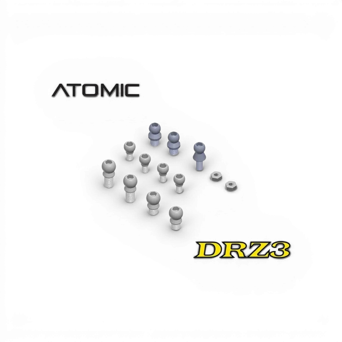 Ensemble de rotules DRZ3 pour pièces détachées, compatible avec Atomic RC Mini, montrant les rotules en détail.